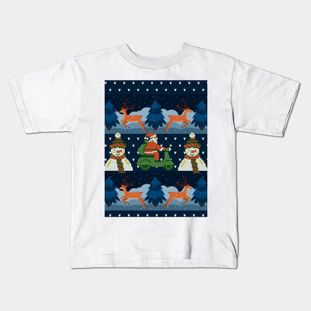 Funny Christmas Pixel pattern Kids T-Shirt by LaartStudio